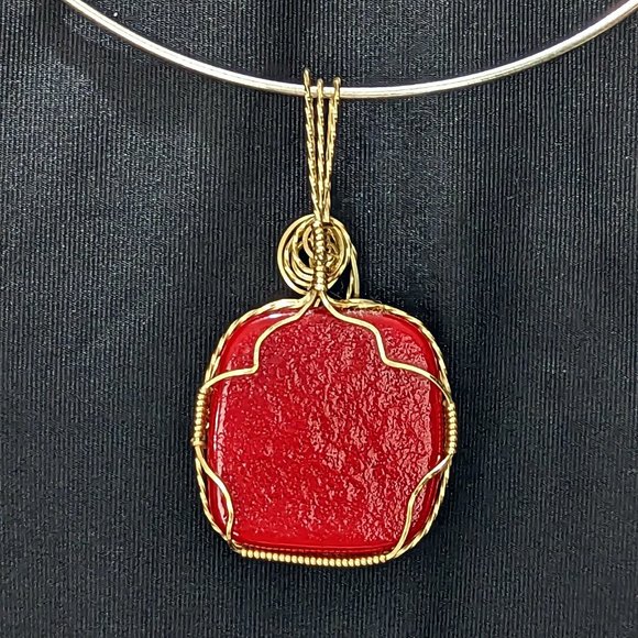 Striking Red with Gold DICHROIC * 14k Gold-Filled Wire-Wrapped Glass Pendant - Picture 3 of 3
